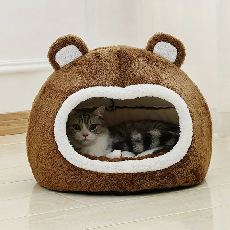Funny Plush Cat Bed – Warm Soft Tent Cave for Kittens
