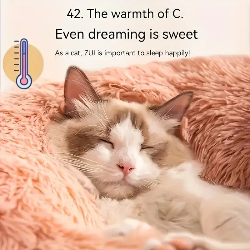 Soft Donut Cat Bed – Fluffy Plush Round Mattress for Cozy Comfort