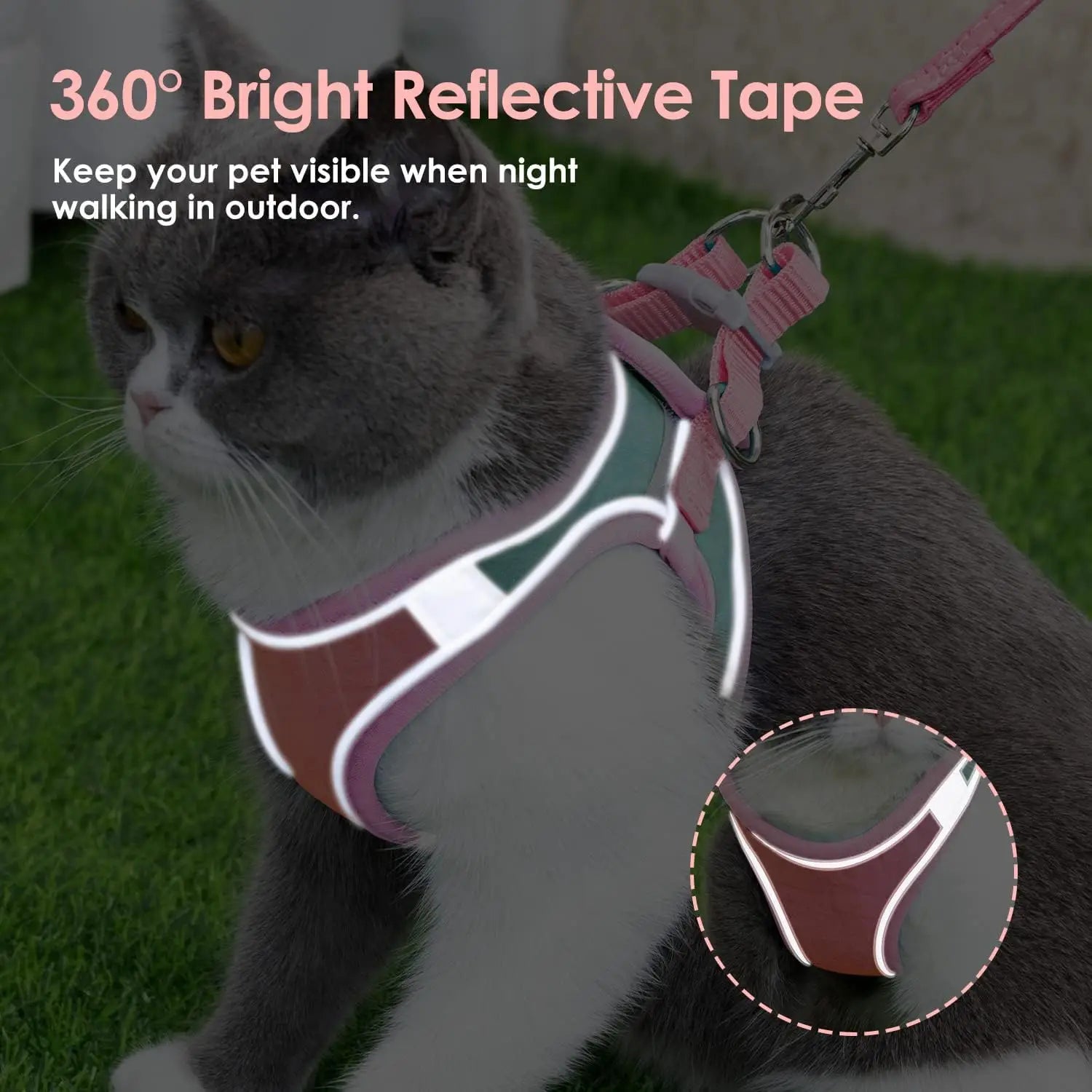 Reflective Pet Harness Set – Small Vest-Style Adjustable Harness with Leash for Cats at Night