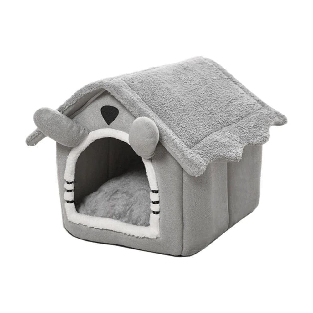 Gray Semi-Enclosed Cat House – Detachable, Washable Four-Season Nest for Small Pets