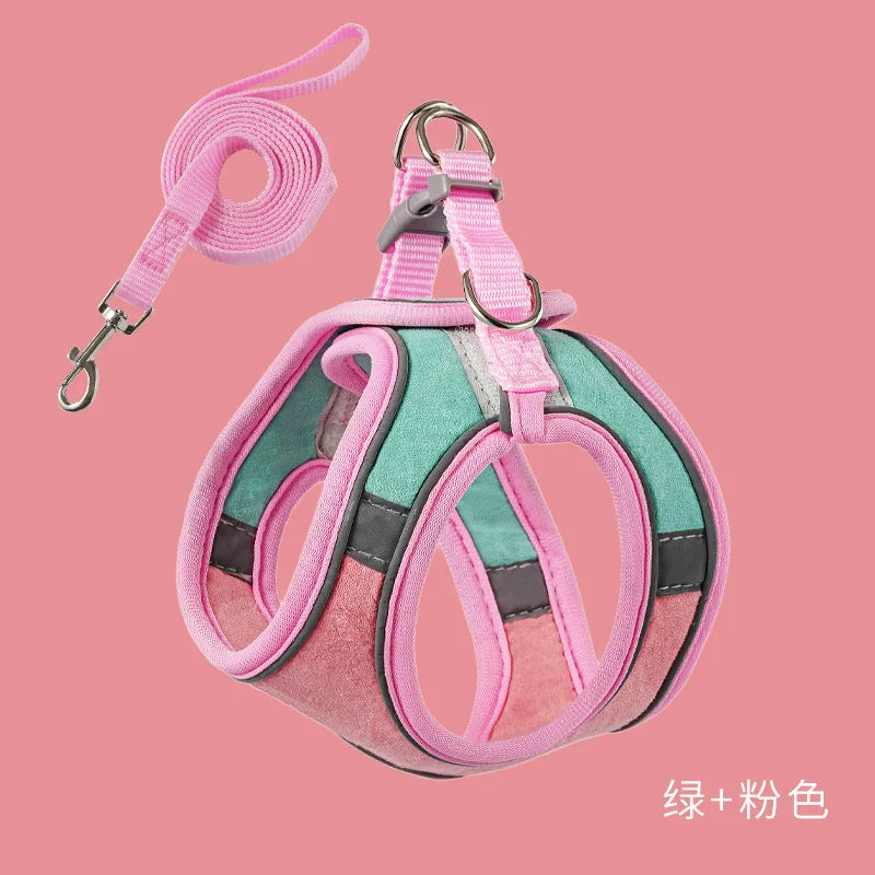 Reflective Pet Harness Set – Small Vest-Style Adjustable Harness with Leash for Cats at Night