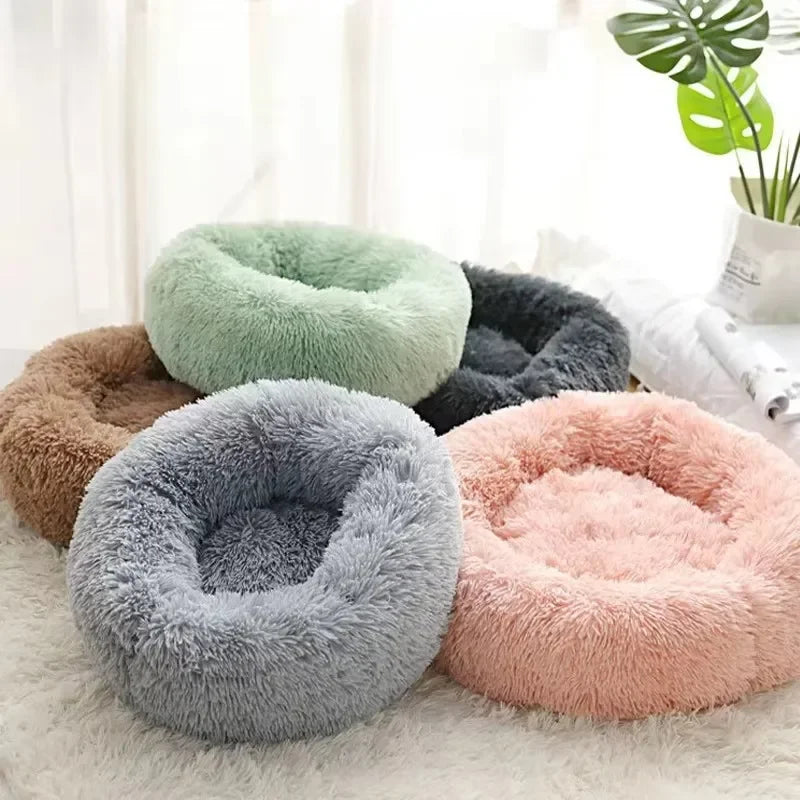 Soft Donut Cat Bed – Fluffy Plush Round Mattress for Cozy Comfort