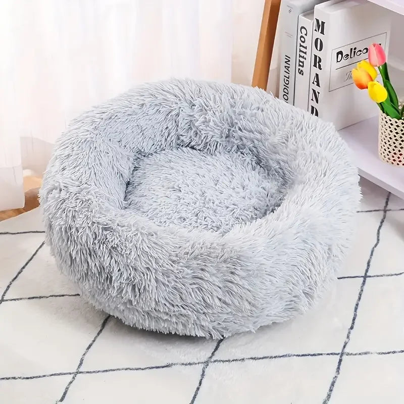 Soft Donut Cat Bed – Fluffy Plush Round Mattress for Cozy Comfort