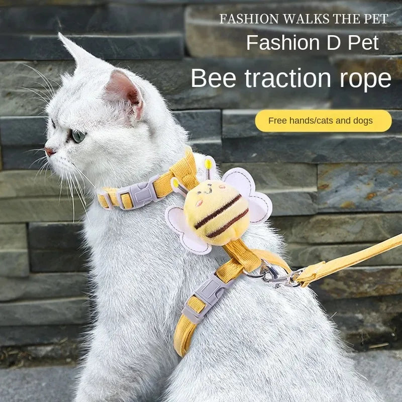 Cartoon Bee Cat Harness Set – Adjustable Double-Layer Leash for Small & Medium Pets