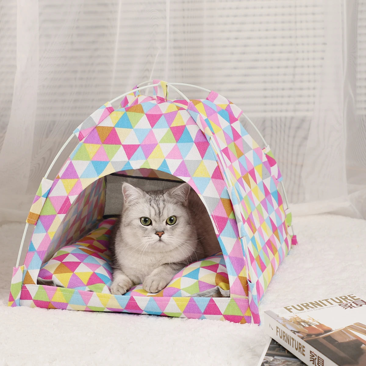 Pet Tent Bed – Warm Cat & Kitten House with Cushion, Sofa-Style Basket