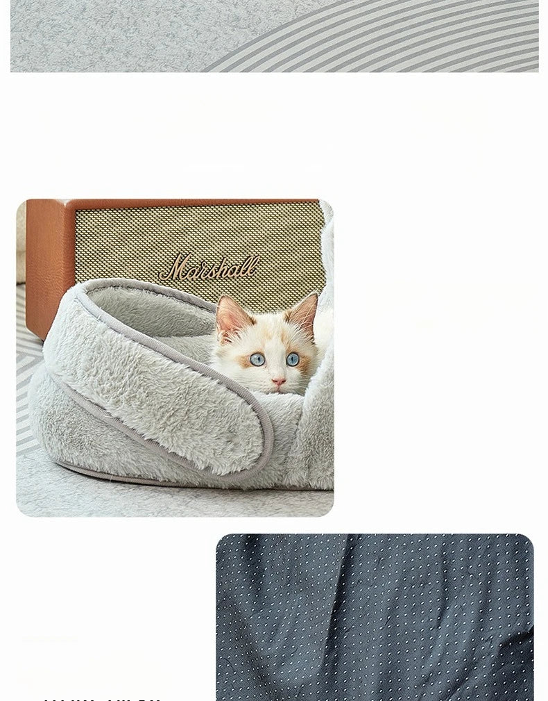 2025 Semi-Enclosed Pet Kennel – Winter Warm, All-Season Non-Slip Gray Bed for Cats