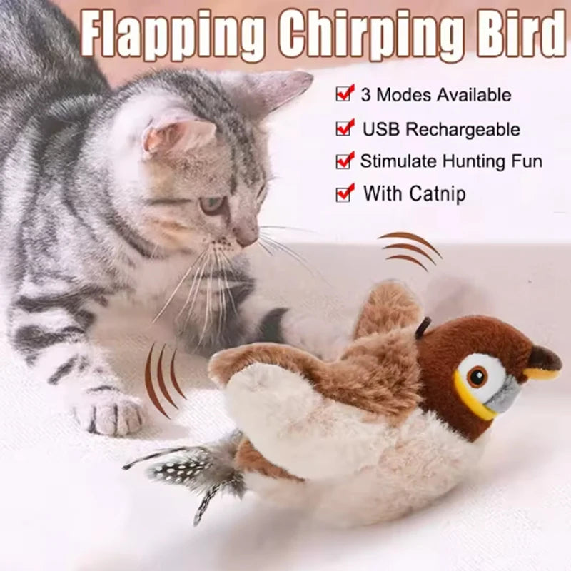 Interactive Plush Bird Cat Toy – Rechargeable Chirping & Flapping Touch Toy