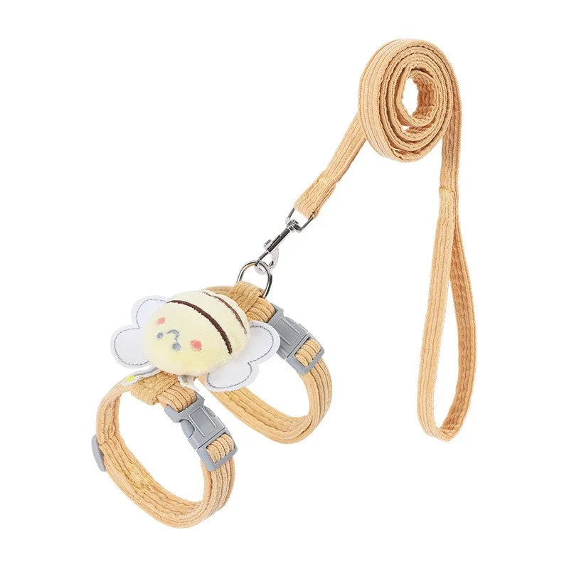 Cartoon Bee Cat Harness Set – Adjustable Double-Layer Leash for Small & Medium Pets