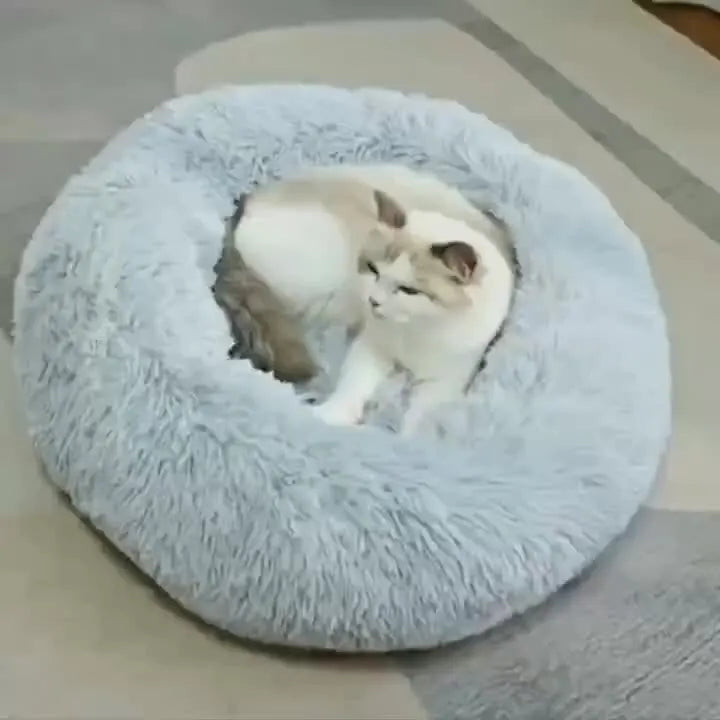 Soft Donut Cat Bed – Fluffy Plush Round Mattress for Cozy Comfort