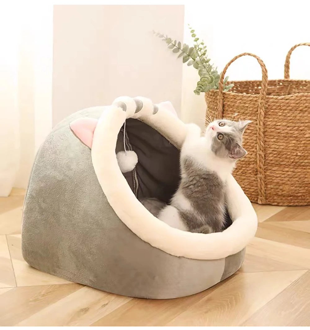 Deep Sleep Cartoon Pet Bed – Foldable, Removable & Washable Cave Bed for Cats