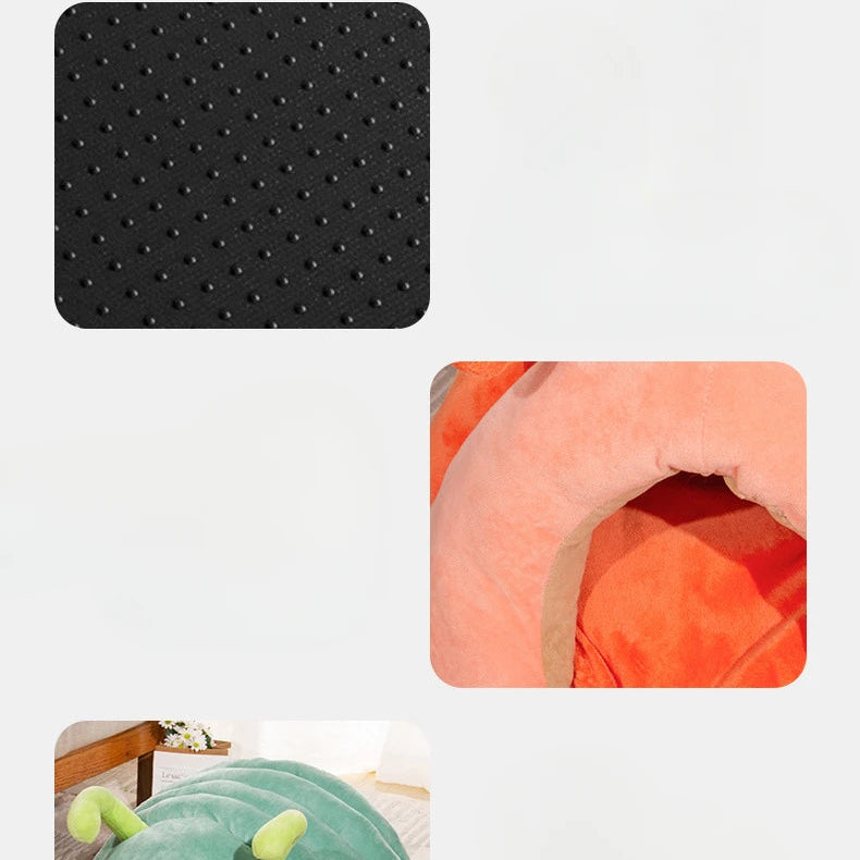 Cute Caterpillar Pet Bed – Warm Plush Foldable Cat  House, Soft and Washable