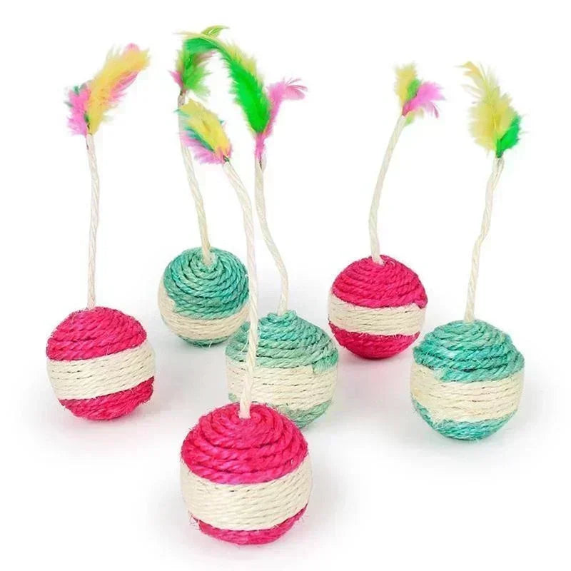1PC Sisal Cat Scratching Ball – Interactive Feather Toy for Kittens