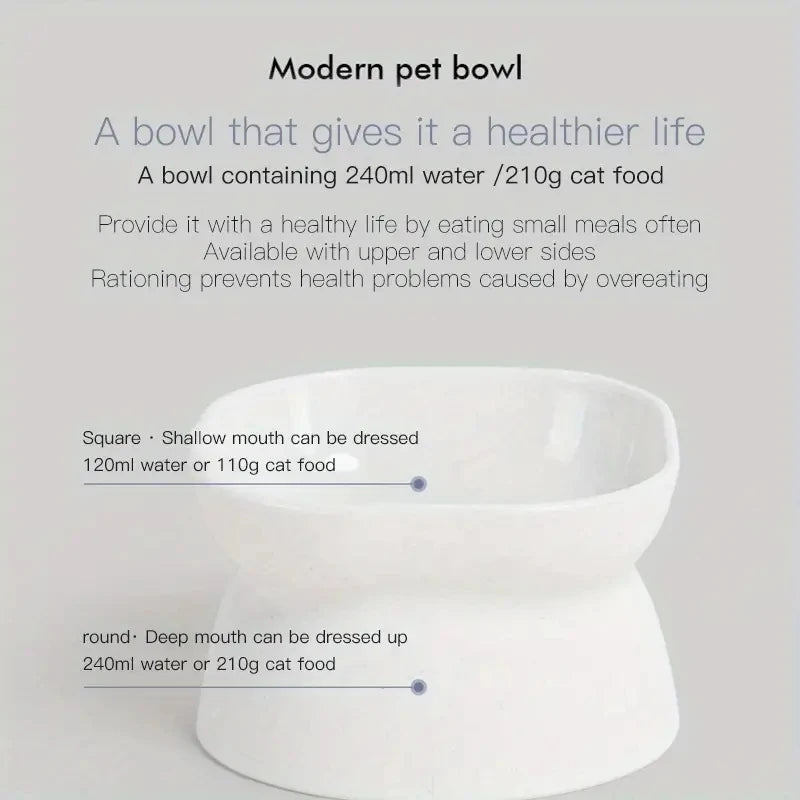 Classic Anti-Rollover Cat Bowl – Elevated Design with Wide Opening and Neck Protection