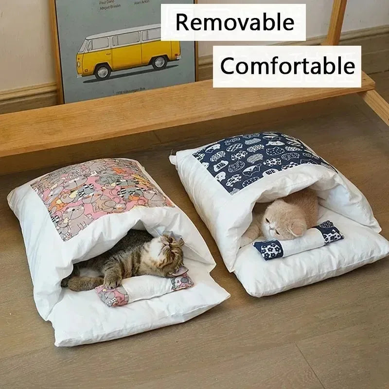 Kawaii Removable Cat Bed – Cozy Cave House for Adult Cats & Large Pets