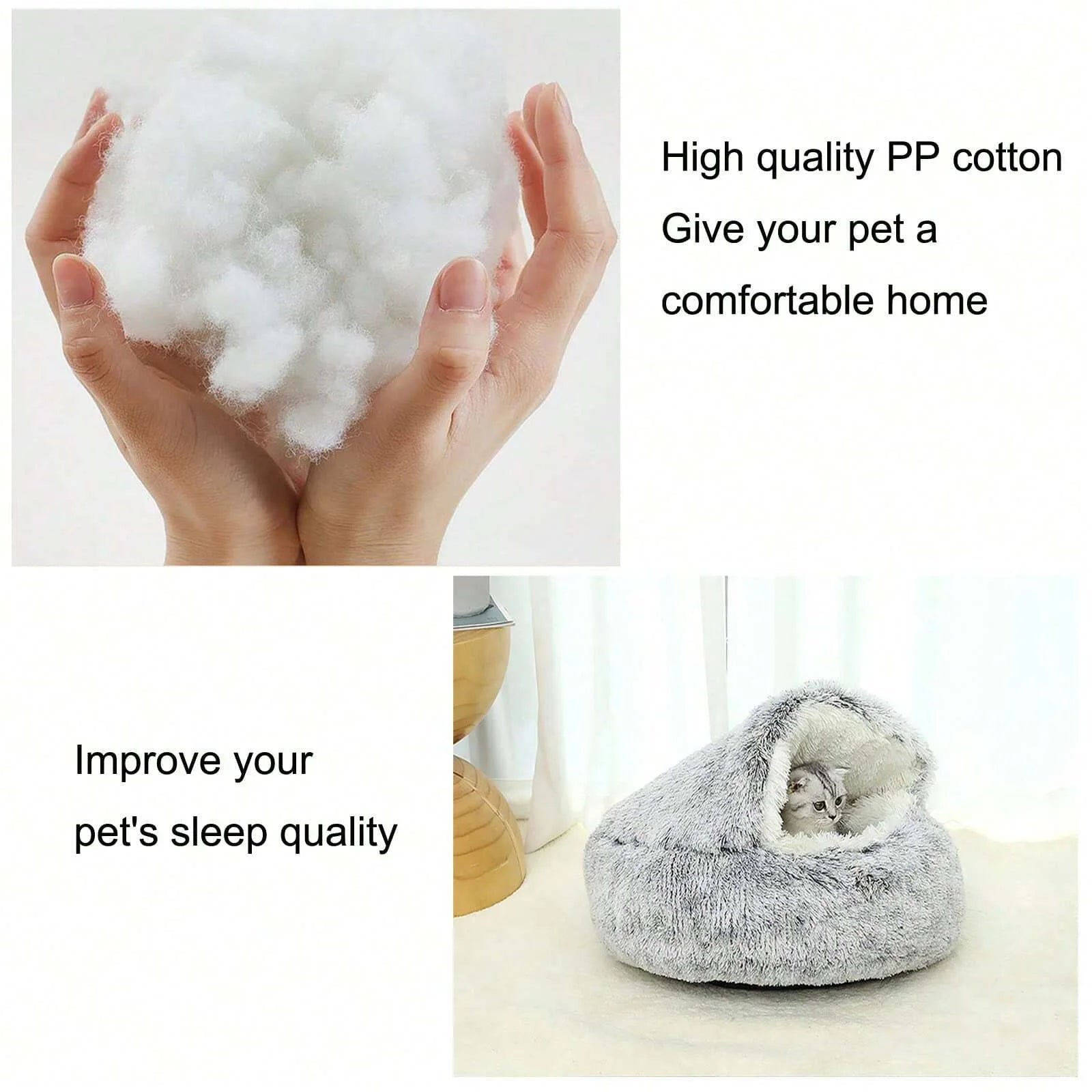Plush Hooded Pet Bed – Round Fluffy 2-in-1 Nest for Cats
