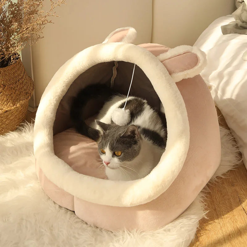 Deep Sleep Cartoon Pet Bed – Foldable, Removable & Washable Cave Bed for Cats