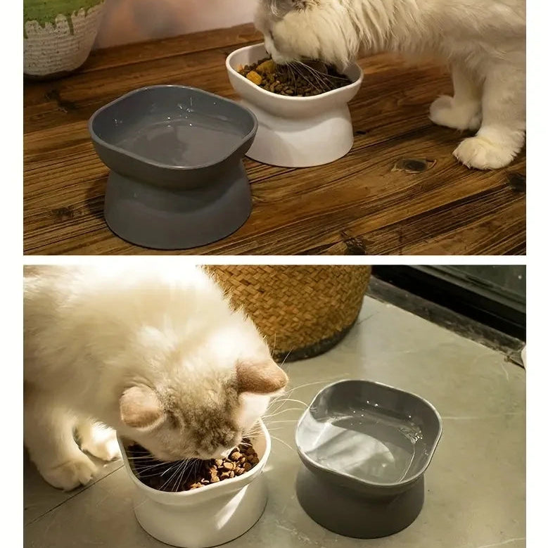 Classic Anti-Rollover Cat Bowl – Elevated Design with Wide Opening and Neck Protection