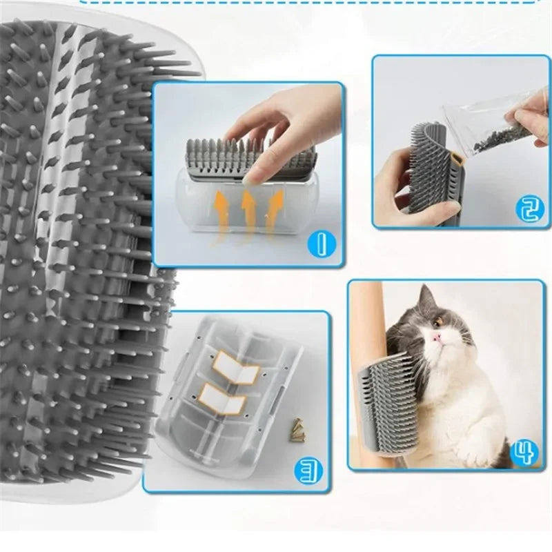 Cat Corner Grooming Brush – Self-Cleaning Hair Removal Comb with Catnip