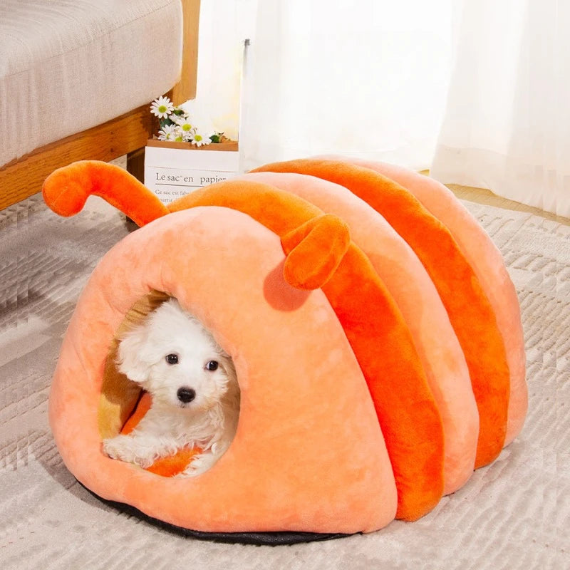 Cute Caterpillar Pet Bed – Warm Plush Foldable Cat  House, Soft and Washable