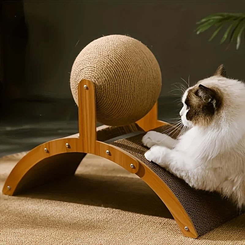 2-in-1 Cat Scratching Toy – Wooden Sisal Ball & Scratch Column, Durable Paw Scraper