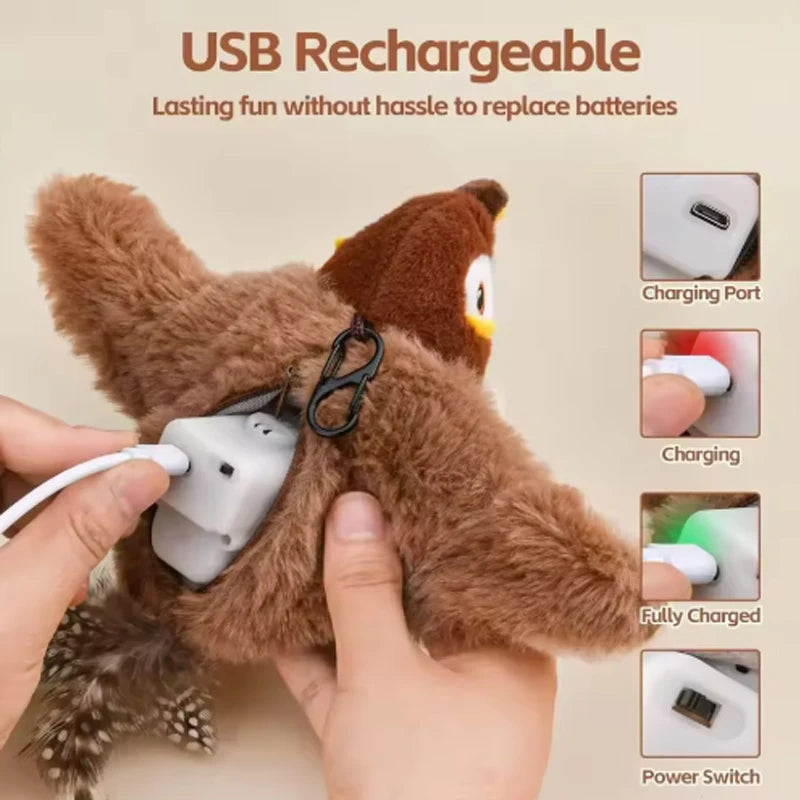 Interactive Plush Bird Cat Toy – Rechargeable Chirping & Flapping Touch Toy
