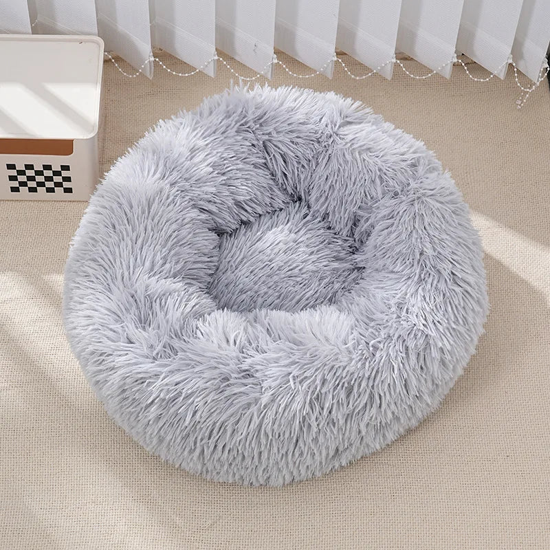 Soft Donut Cat Bed – Fluffy Plush Round Mattress for Cozy Comfort