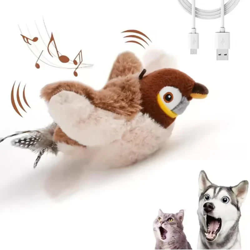 Interactive Plush Bird Cat Toy – Rechargeable Chirping & Flapping Touch Toy