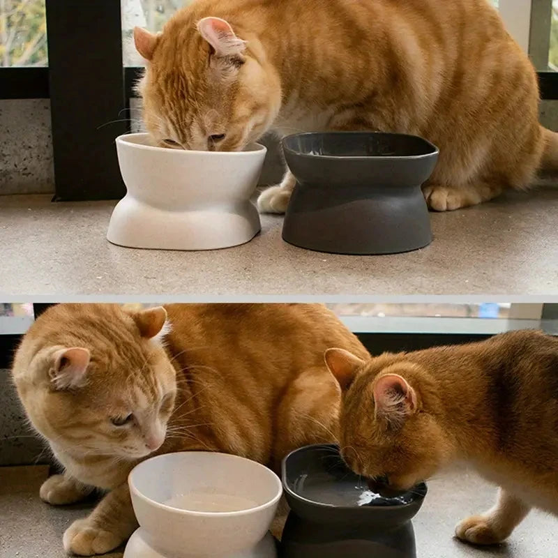 Classic Anti-Rollover Cat Bowl – Elevated Design with Wide Opening and Neck Protection