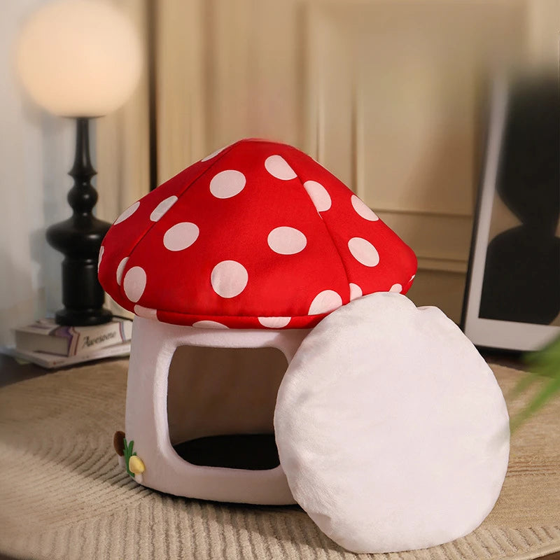 Half-Enclosed Mushroom Cat Bed – Adorable Cozy House for Cats