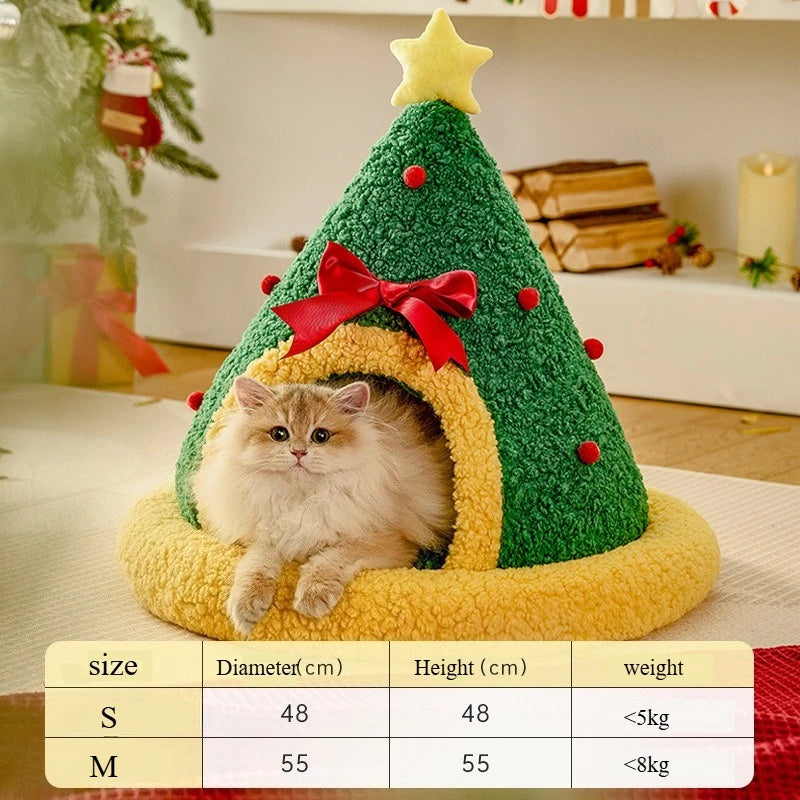 Christmas Pet Bed – Warm Semi-Enclosed Cat House, Non-Collapsible Design