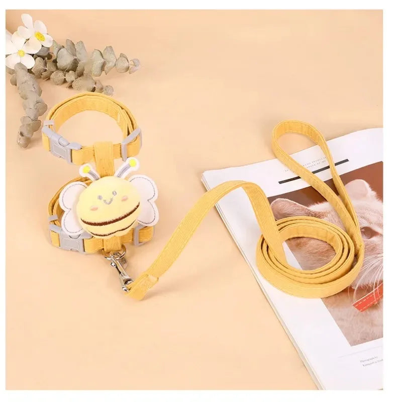 Cartoon Bee Cat Harness Set – Adjustable Double-Layer Leash for Small & Medium Pets