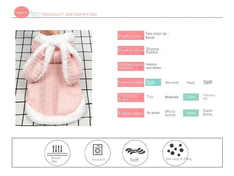 Warm Winter Pet Hoodie – Cute Bunny Coat for Kittens, Cats