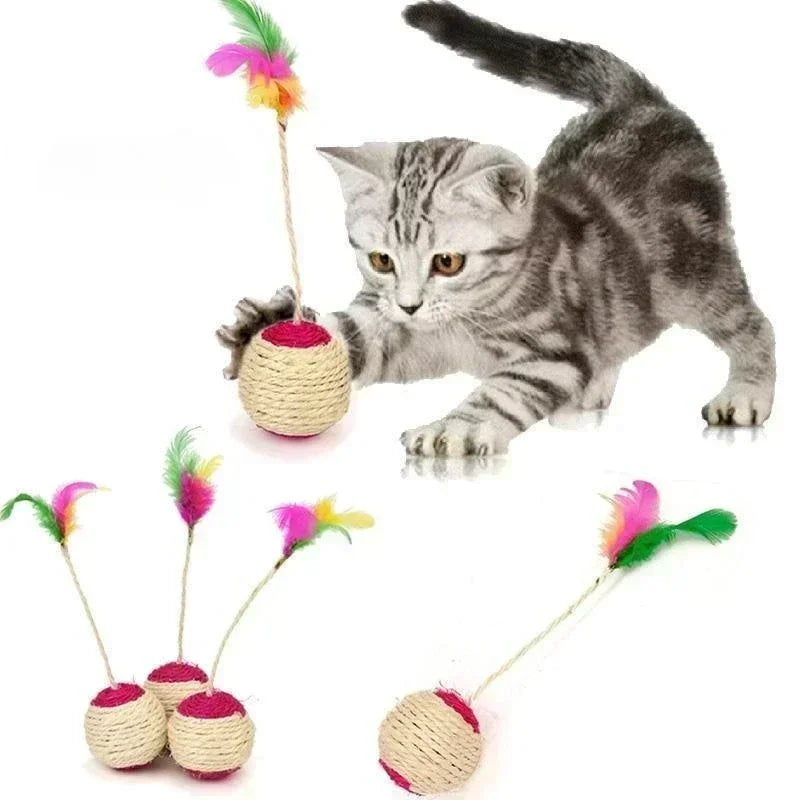 1PC Sisal Cat Scratching Ball – Interactive Feather Toy for Kittens