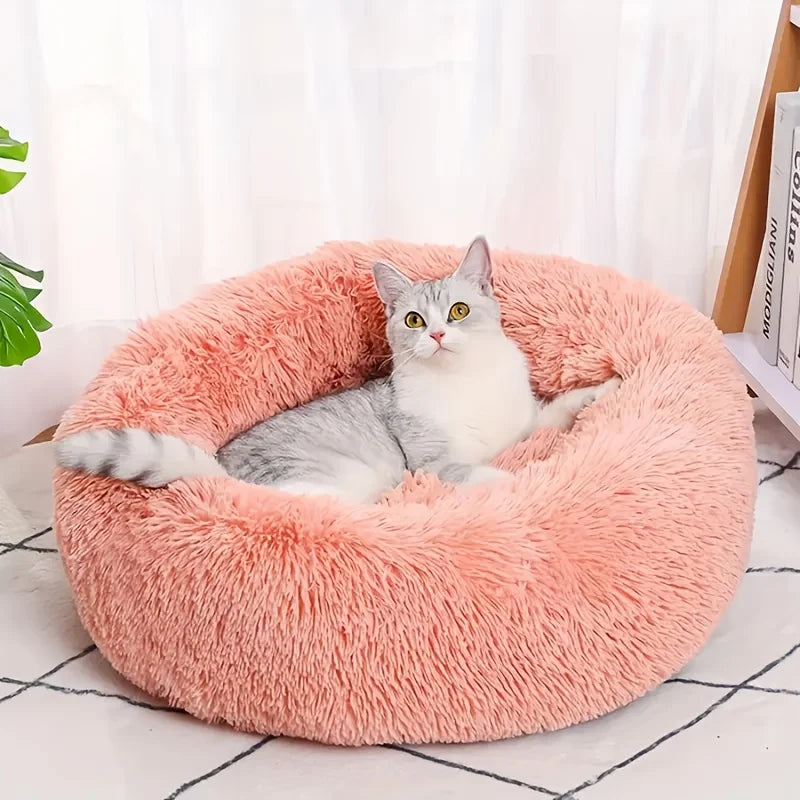 Soft Donut Cat Bed – Fluffy Plush Round Mattress for Cozy Comfort