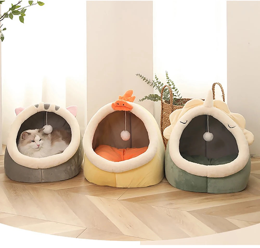 Deep Sleep Cartoon Pet Bed – Foldable, Removable & Washable Cave Bed for Cats