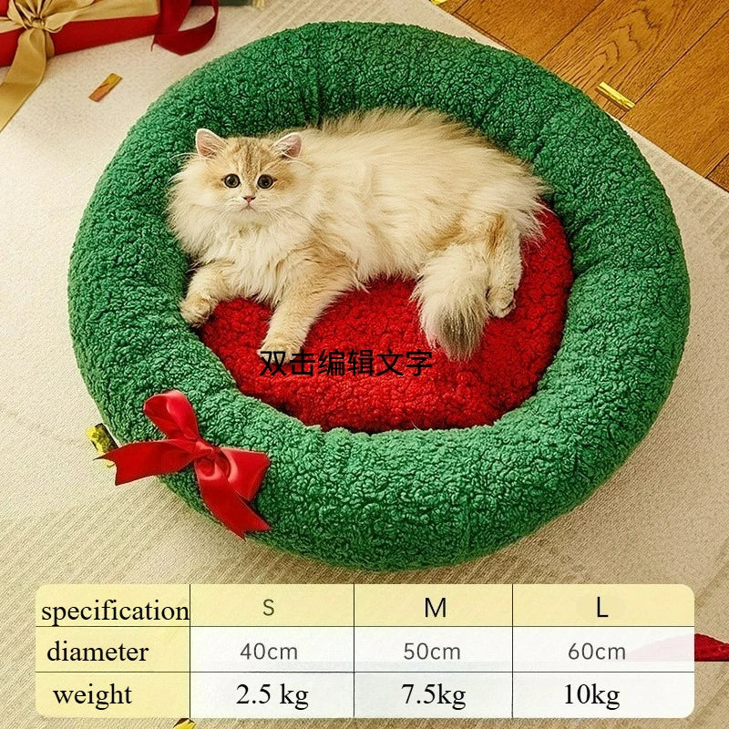 Christmas Pet Bed – Warm Semi-Enclosed Cat House, Non-Collapsible Design