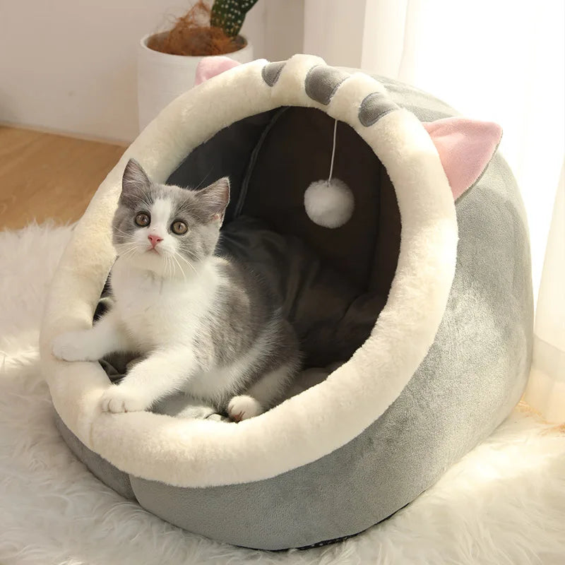 Deep Sleep Cartoon Pet Bed – Foldable, Removable & Washable Cave Bed for Cats