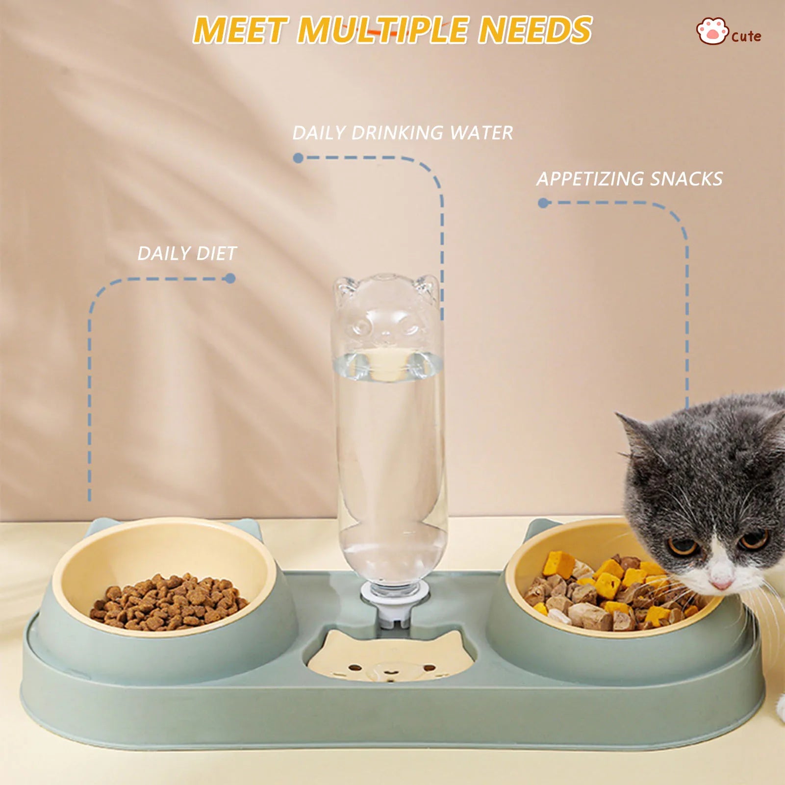 Automatic Pet Feeder & Water Fountain – Double Raised Bowls for Cats & Dogs