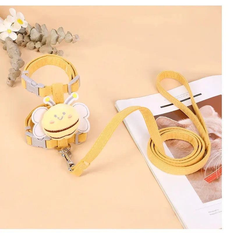 Cartoon Bee Cat Harness Set – Adjustable Double-Layer Leash for Small & Medium Pets