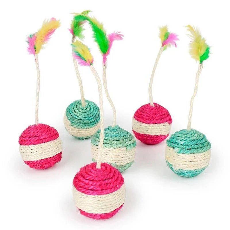 1PC Sisal Cat Scratching Ball – Interactive Feather Toy for Kittens