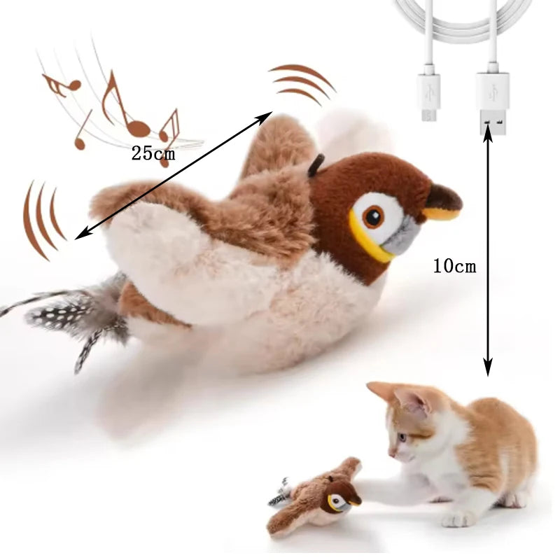 Interactive Plush Bird Cat Toy – Rechargeable Chirping & Flapping Touch Toy