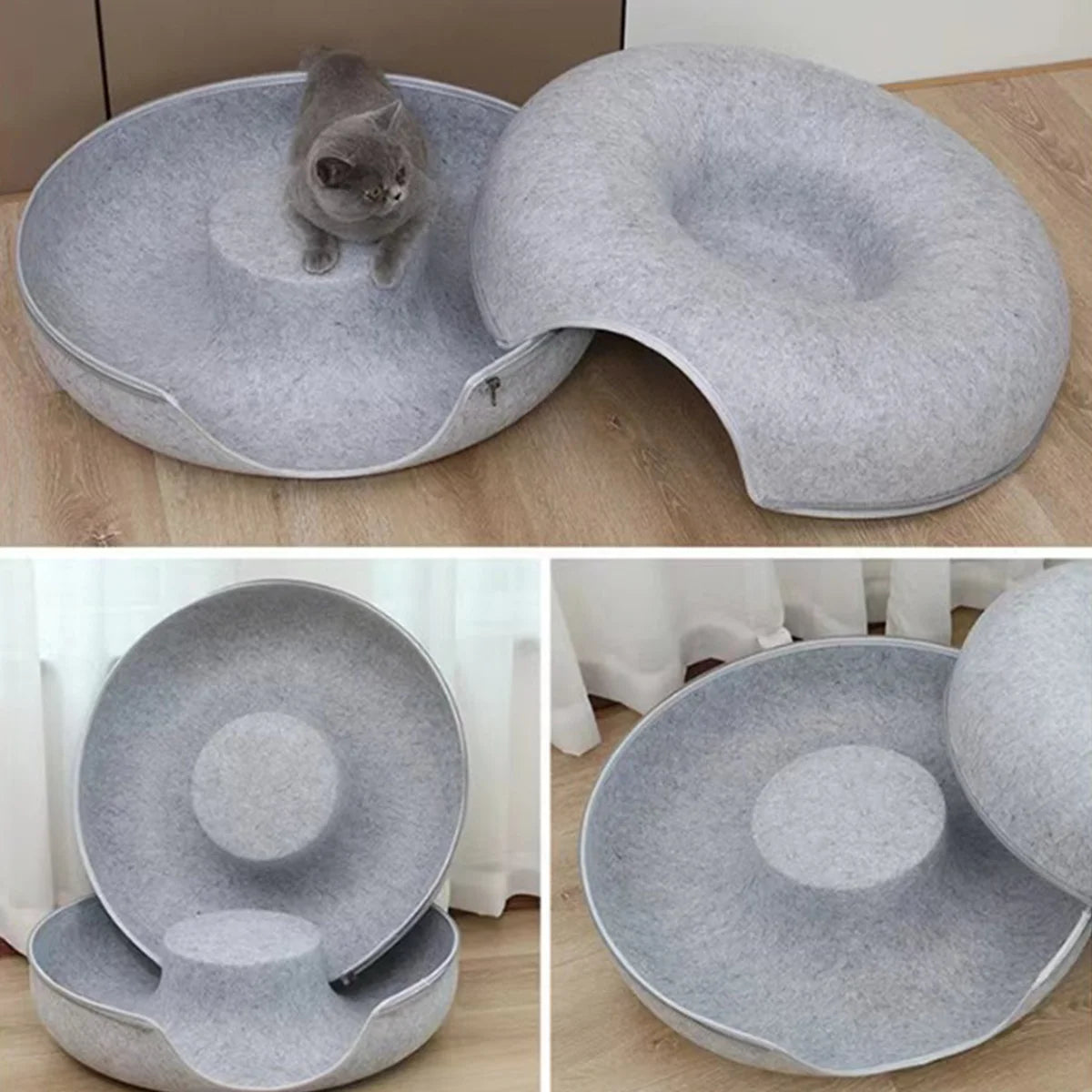 Felt Donut Cat Bed – 2-in-1 Hide & Play Tunnel for Cats
