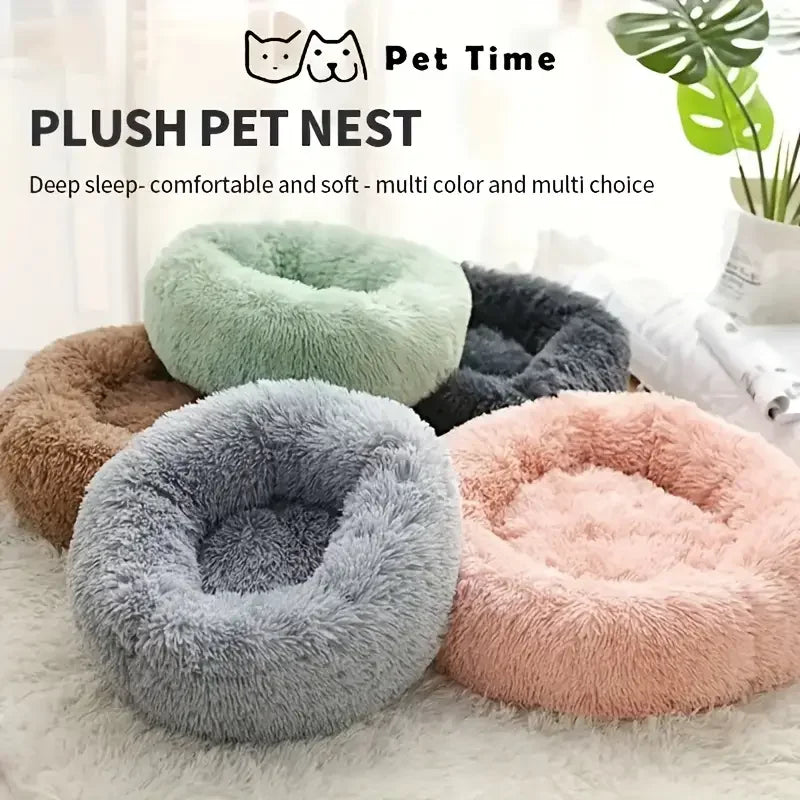 Soft Donut Cat Bed – Fluffy Plush Round Mattress for Cozy Comfort