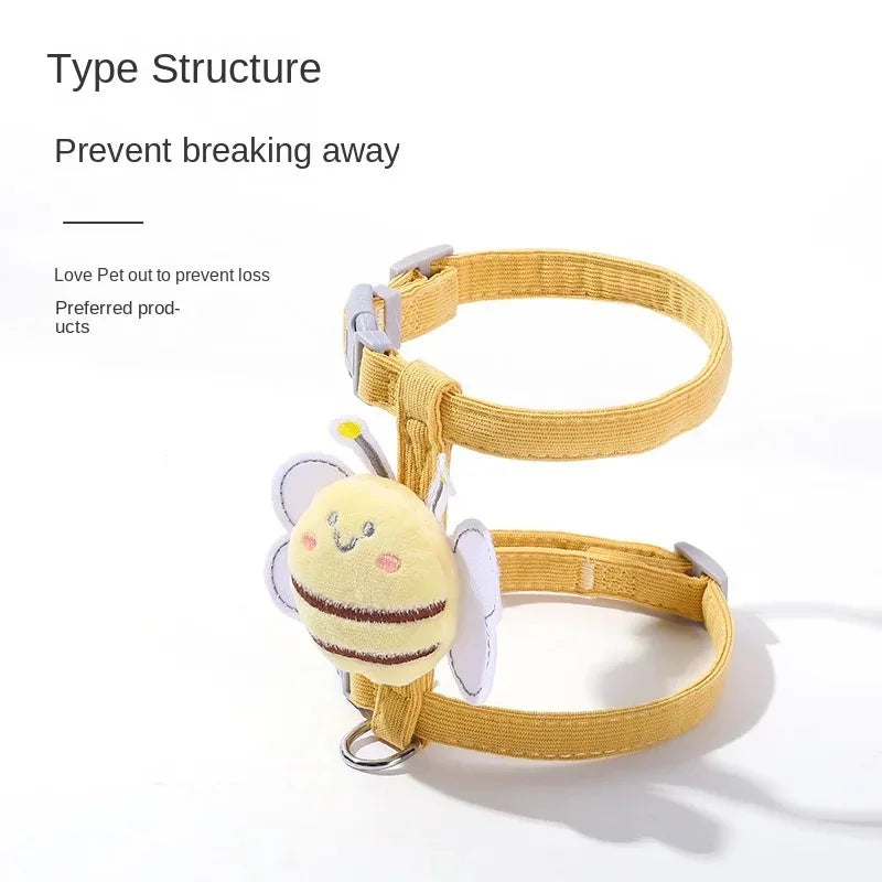 Cartoon Bee Cat Harness Set – Adjustable Double-Layer Leash for Small & Medium Pets