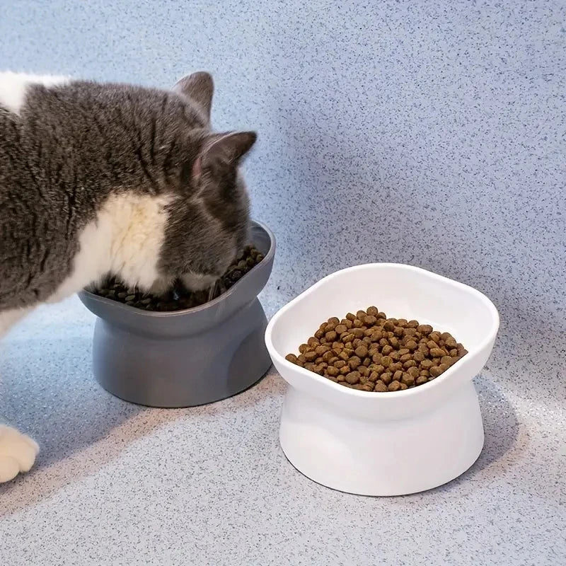 Classic Anti-Rollover Cat Bowl – Elevated Design with Wide Opening and Neck Protection
