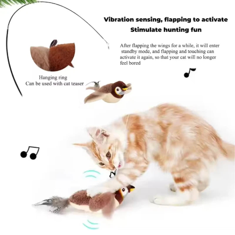 Interactive Plush Bird Cat Toy – Rechargeable Chirping & Flapping Touch Toy