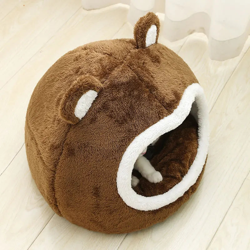 Funny Plush Cat Bed – Warm Soft Tent Cave for Kittens