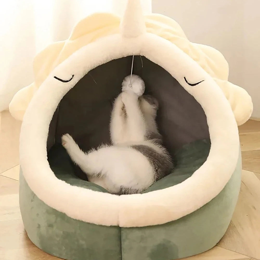 Deep Sleep Cartoon Pet Bed – Foldable, Removable & Washable Cave Bed for Cats