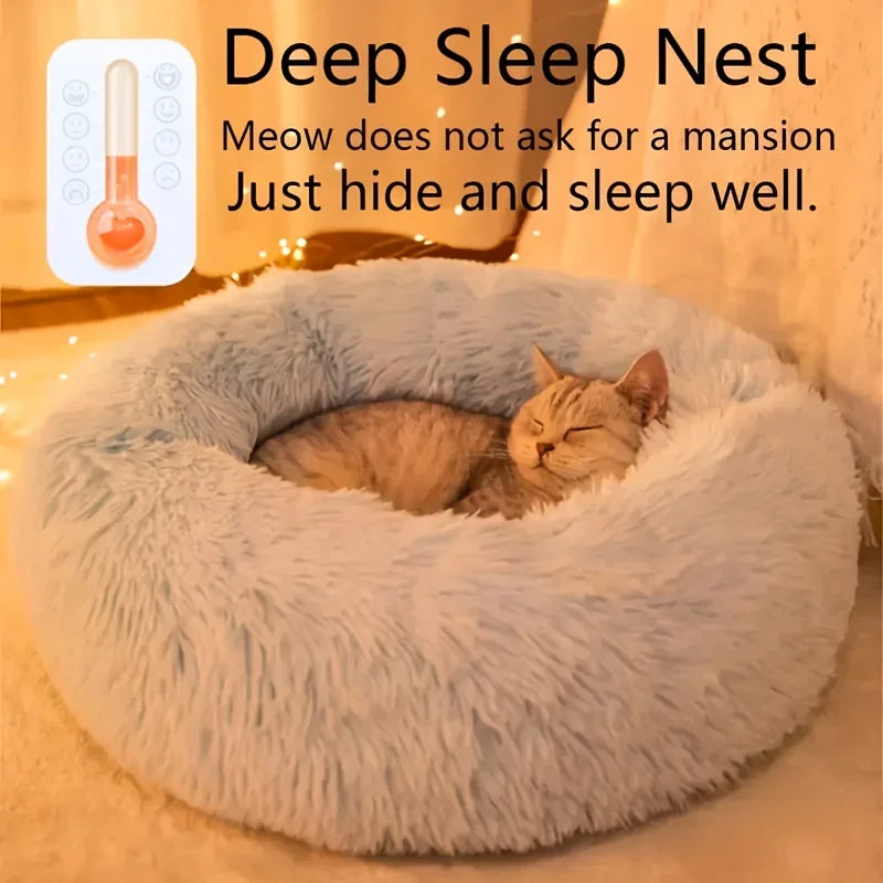 Soft Donut Cat Bed – Fluffy Plush Round Mattress for Cozy Comfort