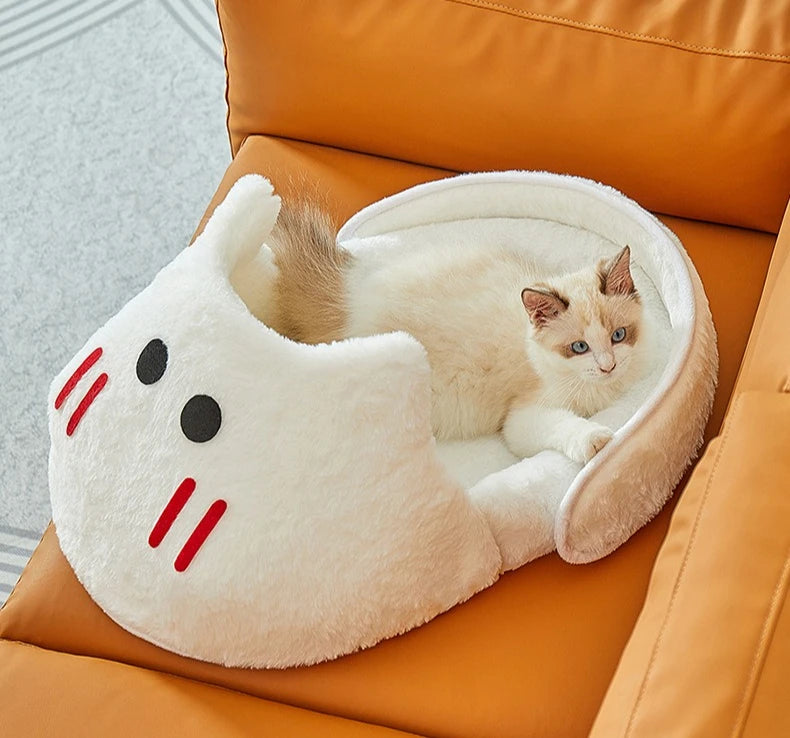 2025 Semi-Enclosed Pet Kennel – Winter Warm, All-Season Non-Slip Gray Bed for Cats